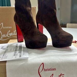 Christian Louboutin Dark Brown Suede Heeled Boots